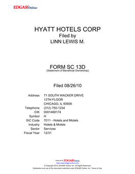 HYATT HOTELS CORP Filed by LINN LEWIS M