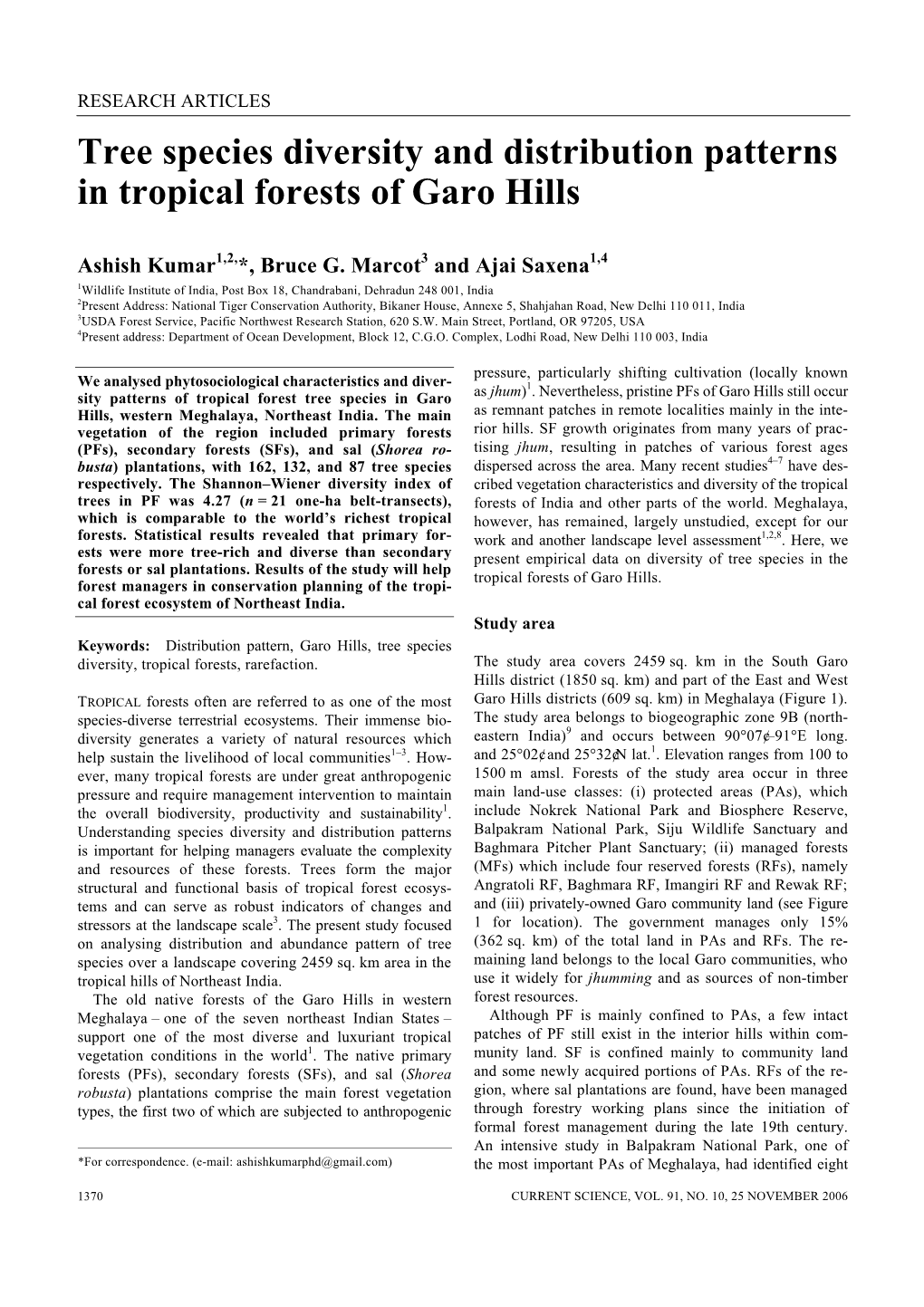 Tree Species Diversity and Distribution Patterns in Tropical Forests of Garo Hills