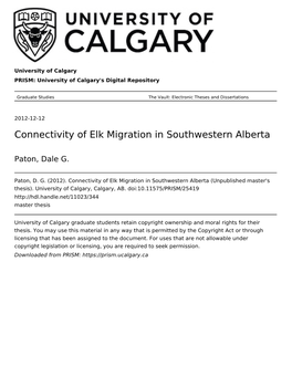 Connectivity of Elk Migration in Southwestern Alberta