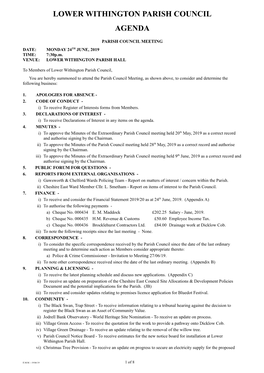 Lower Withington Parish Council Agenda