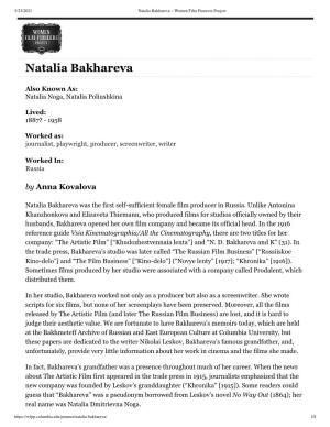 Natalia Bakhareva – Women Film Pioneers Project