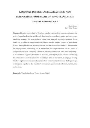 New Perspectives from Brazil on Song Translation Theory and Practice