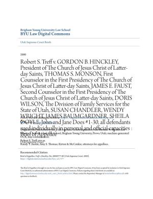 Robert S. Treff V. GORDON B. HINCKLEY, President of The