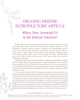 DIGGING DEEPER INTRODUCTORY ARTICLE Where Does Jeremiah Fit in the Biblical Timeline?