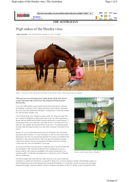 High Stakes of the Hendra Virus | the Australian Page 1 of 5