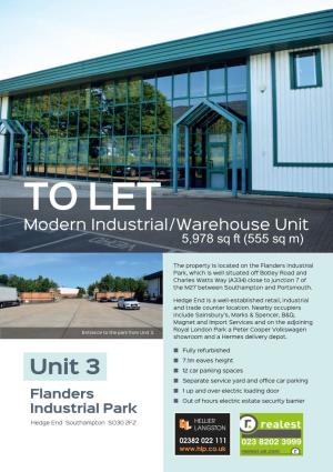 TO LET Modern Industrial / Warehouse Unit 5,978 Sq Ft (555 Sq M)