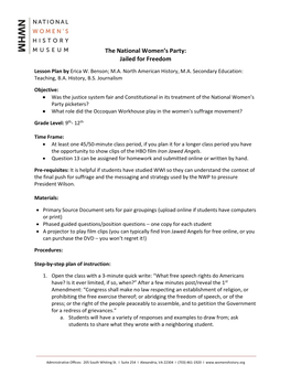 National Women's Party Lesson Plan
