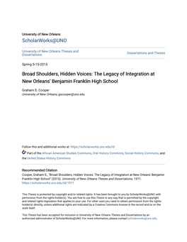The Legacy of Integration at New Orleans' Benjamin Franklin High School