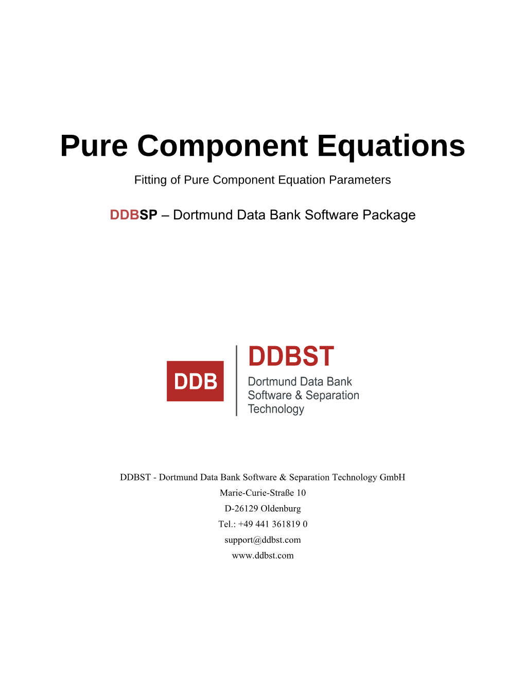 Pure Component Equations Fitting of Pure Component Equation Parameters