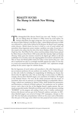 REALITY SUCKS the Slump in British New Writing