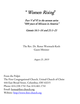 "Women Rising" by the Rev. Dr., Renee Wormack-Keels