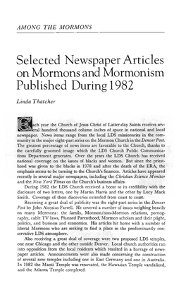 Selected Newspaper Articles on Mormons and Mormonism Published During 1982