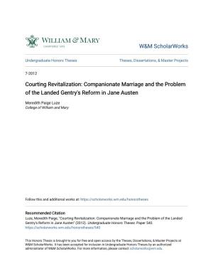 Courting Revitalization: Companionate Marriage and the Problem of the Landed Gentry's Reform in Jane Austen