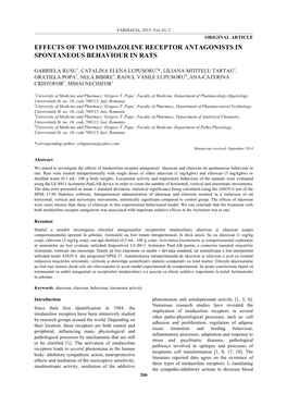 Effects of Two Imidazoline Receptor Antagonists in Spontaneous Behaviour in Rats