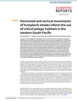 Horizontal and Vertical Movements of Humpback Whales Inform the Use of Critical Pelagic Habitats in the Western South Pacifc Solène Derville1,2,3,4*, Leigh G