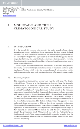 1 Mountains and Their Climatological Study