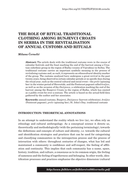 The Role of Ritual Traditional Clothing Among Bunjevci Croats in Serbia in the Revitalisation of Annual Customs and Rituals