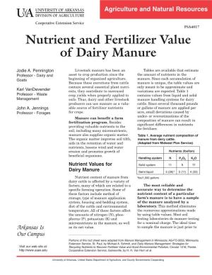 Nutrient and Fertilizer Value of Dairy Manure