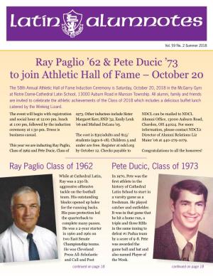 Ray Paglio ’62 & Pete Ducic ’73 to Join Athletic Hall of Fame – October 20