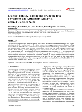 Effects of Baking, Roasting and Frying on Total Polyphenols and Antioxidant Activity in Colored Chickpea Seeds