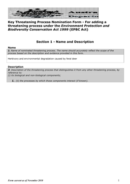 For Adding a Threatening Process Under the Environment Protection and Biodiversity Conservation Act 1999 (EPBC Act)