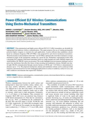 Power-Efficient ELF Wireless Communications Using Electro-Mechanical Transmitters