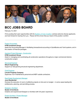 BCC JOBS BOARD February 10, 2021