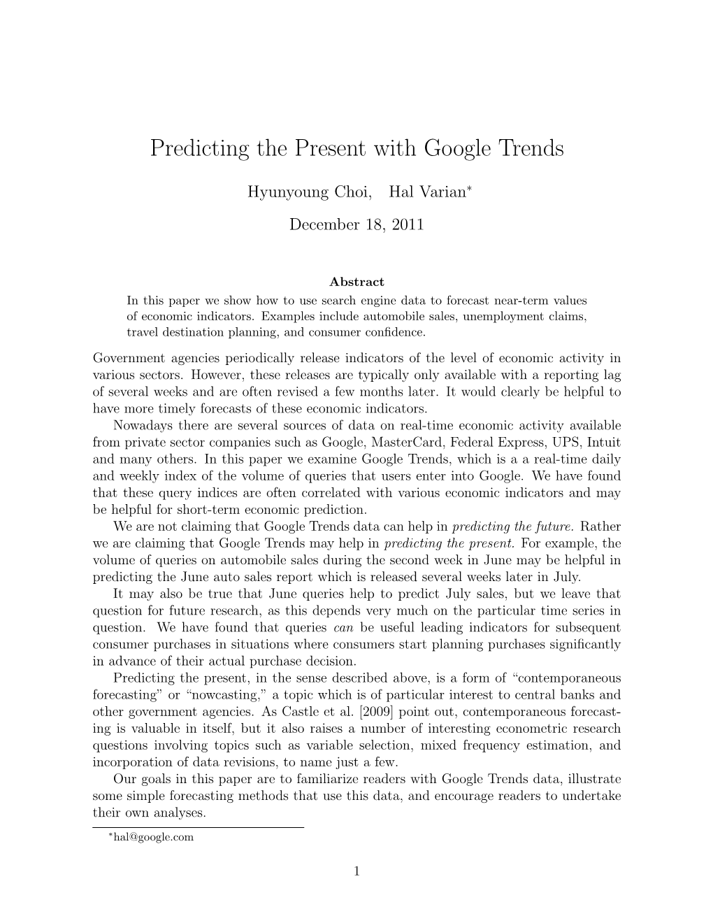 Predicting the Present with Google Trends