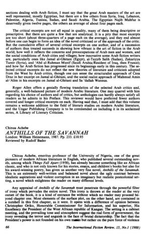 ANTHILLS of the SA VANN AH London: William Heinemann, 1987