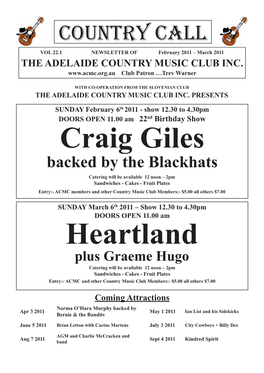 VOL 22.1 NEWSLETTER of February 2011 – March 2011 the ADELAIDE COUNTRY MUSIC CLUB INC