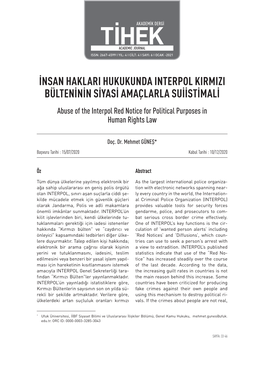 İnsan Haklari Hukukunda Interpol Kirmizi Bülteni̇ni̇n