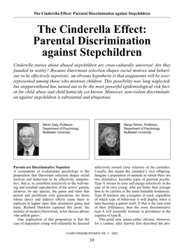 The Cinderella Effect: Parental Discrimination Against Stepchildren the Cinderella Effect: Parental Discrimination Against Stepchildren