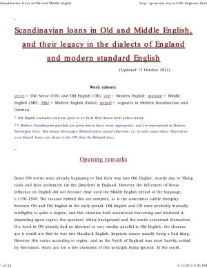 Scandinavian Loans in Old and Middle English