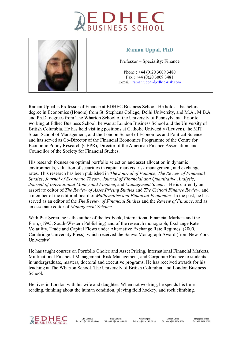 Raman Uppal, Phd