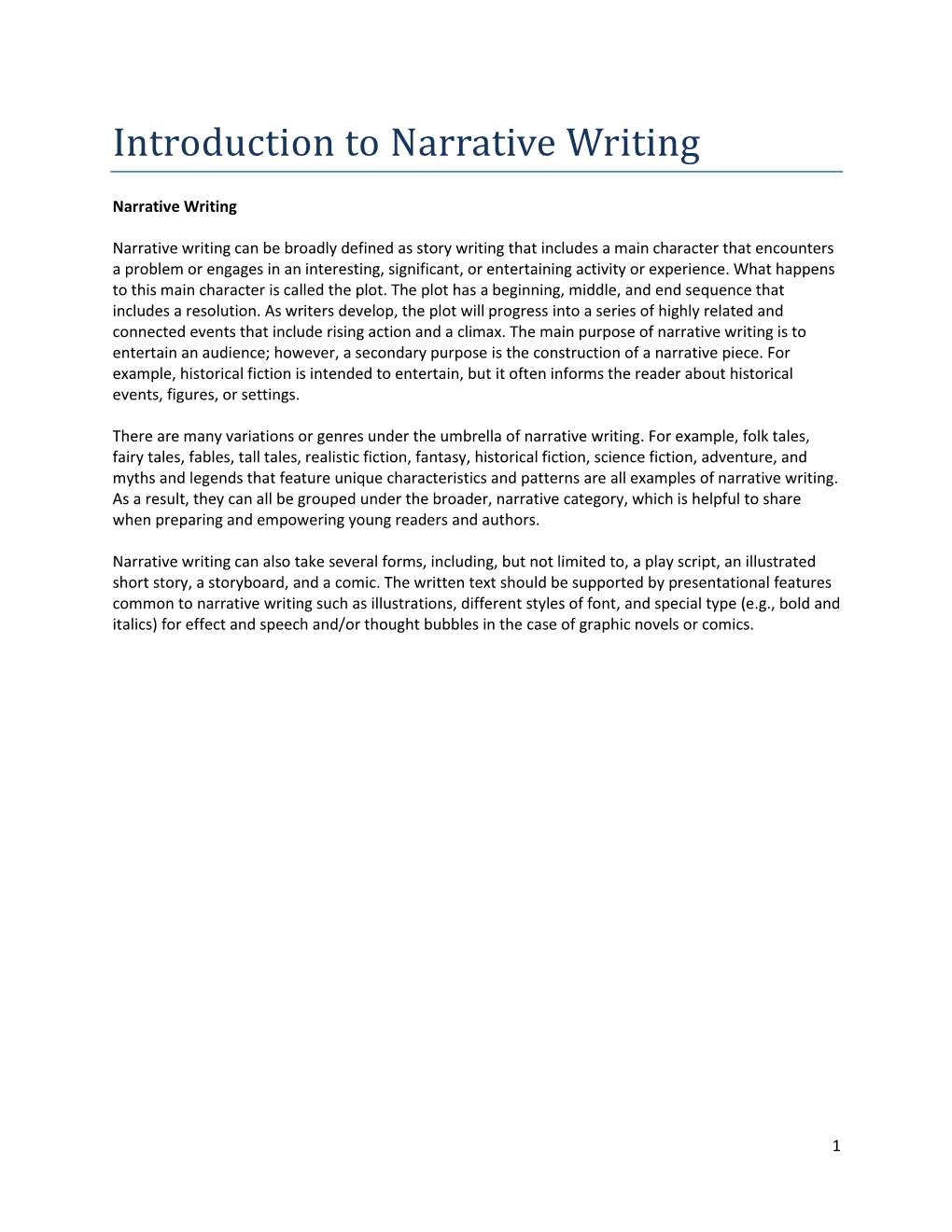 Introduction to Narrative Writing