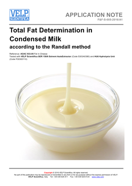 Total Fat Determination in Condensed Milk According to the Randall Method