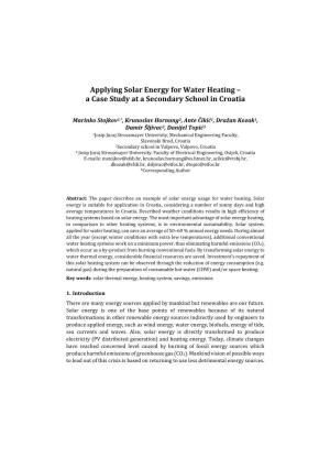 Applying Solar Energy for Water Heating – a Case Study at a Secondary School in Croatia