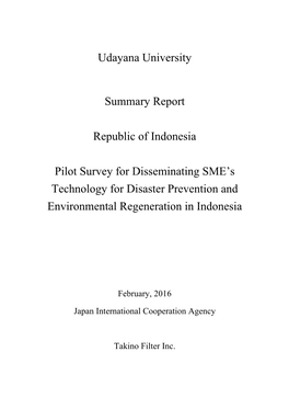 Udayana University Summary Report Republic of Indonesia Pilot Survey