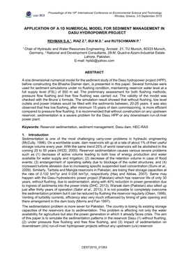 Application of a 1D Numerical Model for Sediment Management in Dasu Hydropower Project