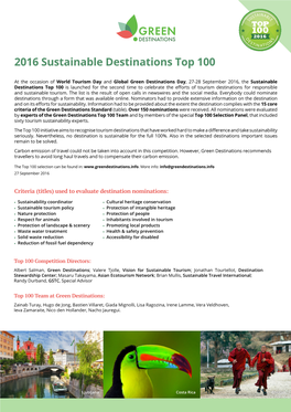 2016 Sustainable Destinations Top 100