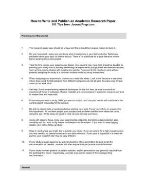 How to Write and Publish an Academic Research Paper 101 Tips from Journalprep.Com
