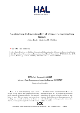 Contraction-Bidimensionality of Geometric Intersection Graphs Julien Baste, Dimitrios M