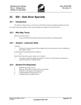 23. SDI – Solo Diver Specialty