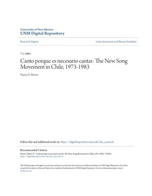 Canto Porque Es Necesario Cantar: the New Song Movement in Chile, 1973-1983 By