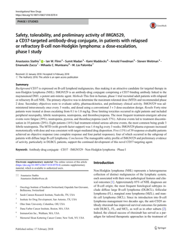 Safety, Tolerability, and Preliminary Activity of IMGN529, a CD37
