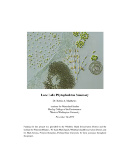 Lone Lake Phytoplankton Summary