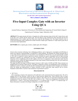 Five-Input Complex Gate with an Inverter Using QCA