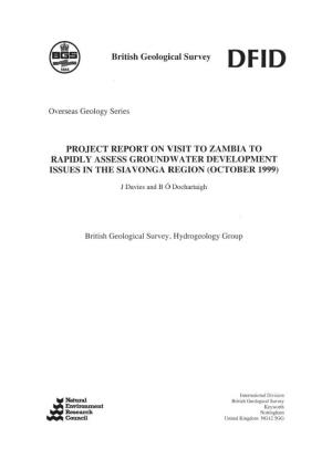 Project Report on Visit to Zambia to Rapidly Assess Groundwater Development Issues in the Sia Vonga Region (October 1999)