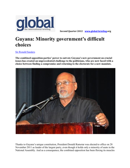 Guyana: Minority Government's Difficult Choices