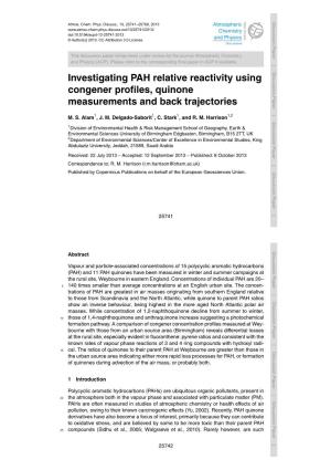Investigating PAH Relative Reactivity Using Congener Profiles, Quinone Measurements and Back Trajectories